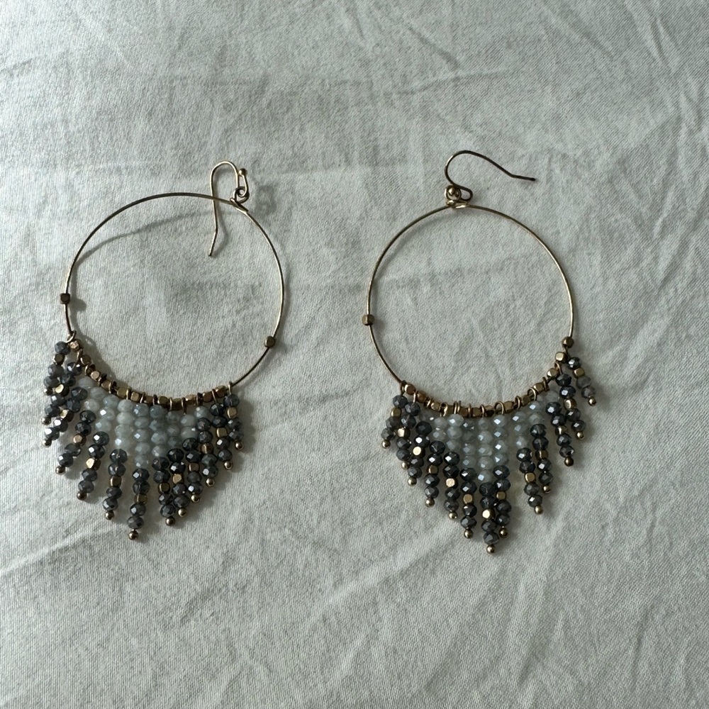 Elegant Fringe Hoop Earrings with Beaded Accents